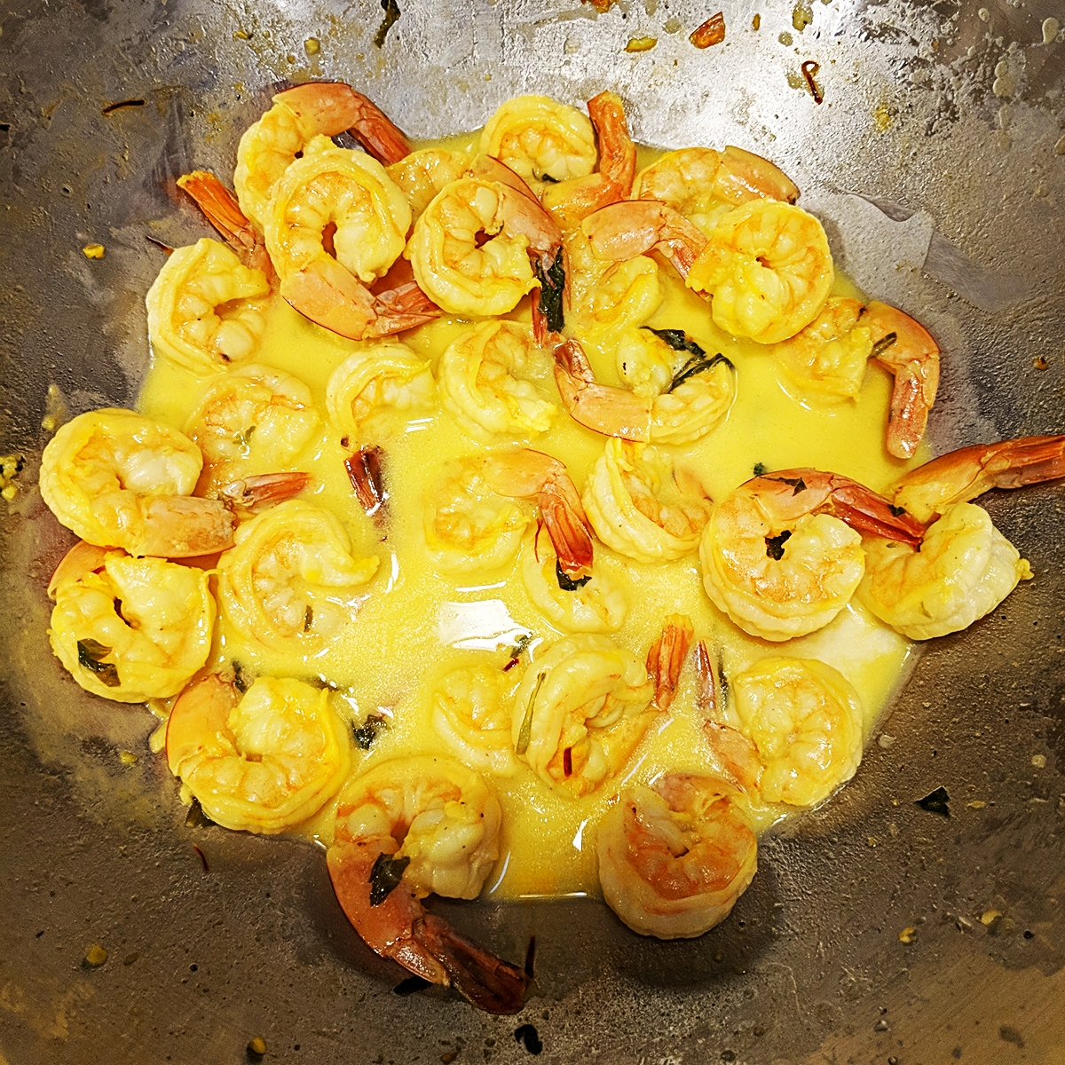 Garlic Shrimp In A Mint, Lime, Saffron Cream Sauce